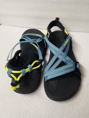 Columbia Sandals Womens 9 Blue Neon Yellow Strappy Hiking Trail Gorpcore Travel